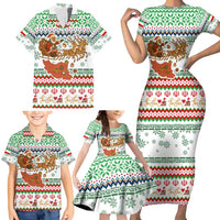 Iran Christmas Family Matching Short Sleeve Bodycon Dress and Hawaiian Shirt with Santa Sleigh Reindeer Map and Green Red Snowflake Pattern - Wonder Print Shop