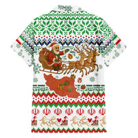 Iran Christmas Family Matching Short Sleeve Bodycon Dress and Hawaiian Shirt with Santa Sleigh Reindeer Map and Green Red Snowflake Pattern - Wonder Print Shop