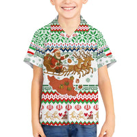 Iran Christmas Family Matching Short Sleeve Bodycon Dress and Hawaiian Shirt with Santa Sleigh Reindeer Map and Green Red Snowflake Pattern - Wonder Print Shop