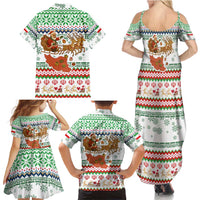 Iran Christmas Family Matching Summer Maxi Dress and Hawaiian Shirt with Santa Sleigh Reindeer Map and Green Red Snowflake Pattern - Wonder Print Shop