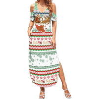 Iran Christmas Family Matching Summer Maxi Dress and Hawaiian Shirt with Santa Sleigh Reindeer Map and Green Red Snowflake Pattern - Wonder Print Shop