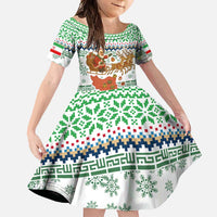 Iran Christmas Family Matching Tank Maxi Dress and Hawaiian Shirt with Santa Sleigh Reindeer Map and Green Red Snowflake Pattern - Wonder Print Shop