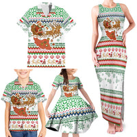 Iran Christmas Family Matching Tank Maxi Dress and Hawaiian Shirt with Santa Sleigh Reindeer Map and Green Red Snowflake Pattern - Wonder Print Shop