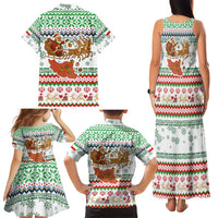 Iran Christmas Family Matching Tank Maxi Dress and Hawaiian Shirt with Santa Sleigh Reindeer Map and Green Red Snowflake Pattern - Wonder Print Shop