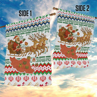 Iran Christmas Garden Flag with Santa Sleigh Reindeer Map and Green Red Snowflake Pattern - Wonder Print Shop