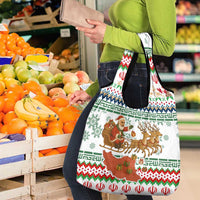 Iran Christmas Grocery Bag with Santa Sleigh Reindeer Map and Green Red Snowflake Pattern - Wonder Print Shop