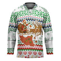 Iran Christmas Hockey Jersey with Santa Sleigh Reindeer Map and Green Red Snowflake Pattern - Wonder Print Shop
