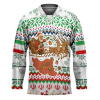 Iran Christmas Hockey Jersey with Santa Sleigh Reindeer Map and Green Red Snowflake Pattern - Wonder Print Shop