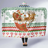 Iran Christmas Hooded Blanket with Santa Sleigh Reindeer Map and Green Red Snowflake Pattern - Wonder Print Shop