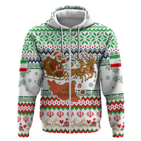 Iran Christmas Hoodie with Santa Sleigh Reindeer Map and Green Red Snowflake Pattern - Wonder Print Shop