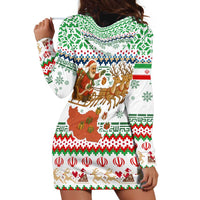 Iran Christmas Hoodie Dress with Santa Sleigh Reindeer Map and Green Red Snowflake Pattern - Wonder Print Shop