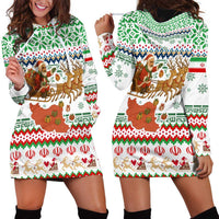 Iran Christmas Hoodie Dress with Santa Sleigh Reindeer Map and Green Red Snowflake Pattern - Wonder Print Shop