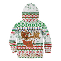 Iran Christmas Kid Hoodie with Santa Sleigh Reindeer Map and Green Red Snowflake Pattern - Wonder Print Shop