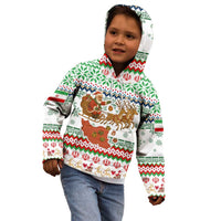 Iran Christmas Kid Hoodie with Santa Sleigh Reindeer Map and Green Red Snowflake Pattern - Wonder Print Shop