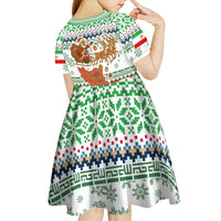 Iran Christmas Kid Short Sleeve Dress with Santa Sleigh Reindeer Map and Green Red Snowflake Pattern - Wonder Print Shop