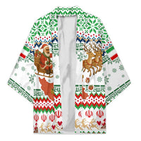 Iran Christmas Kimono with Santa Sleigh Reindeer Map and Green Red Snowflake Pattern - Wonder Print Shop