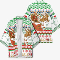 Iran Christmas Kimono with Santa Sleigh Reindeer Map and Green Red Snowflake Pattern - Wonder Print Shop