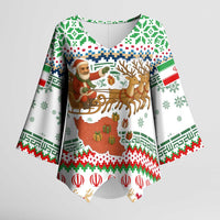 Iran Christmas Kimono Sleeve Blouse with Santa Sleigh Reindeer Map and Green Red Snowflake Pattern - Wonder Print Shop