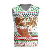 Iran Christmas Knitted V-Neck Vest with Santa Sleigh Reindeer Map and Green Red Snowflake Pattern - Wonder Print Shop