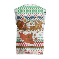 Iran Christmas Knitted V-Neck Vest with Santa Sleigh Reindeer Map and Green Red Snowflake Pattern - Wonder Print Shop