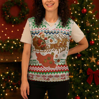 Iran Christmas Knitted V-Neck Vest with Santa Sleigh Reindeer Map and Green Red Snowflake Pattern - Wonder Print Shop