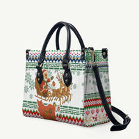 Iran Christmas Leather Bag with Santa Sleigh Reindeer Map and Green Red Snowflake Pattern - Wonder Print Shop