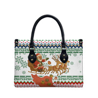 Iran Christmas Leather Bag with Santa Sleigh Reindeer Map and Green Red Snowflake Pattern - Wonder Print Shop