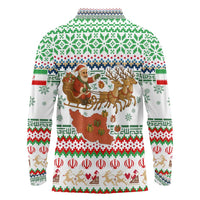 Iran Christmas Long Sleeve Polo Shirt with Santa Sleigh Reindeer Map and Green Red Snowflake Pattern - Wonder Print Shop