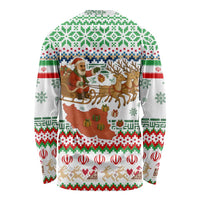 Iran Christmas Long Sleeve Shirt with Santa Sleigh Reindeer Map and Green Red Snowflake Pattern - Wonder Print Shop