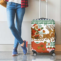 Iran Christmas Luggage Cover with Santa Sleigh Reindeer Map and Green Red Snowflake Pattern - Wonder Print Shop