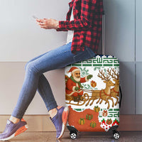 Iran Christmas Luggage Cover with Santa Sleigh Reindeer Map and Green Red Snowflake Pattern - Wonder Print Shop