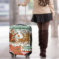 Iran Christmas Luggage Cover with Santa Sleigh Reindeer Map and Green Red Snowflake Pattern - Wonder Print Shop