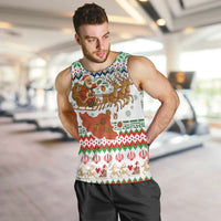 Iran Christmas Men Tank Top with Santa Sleigh Reindeer Map and Green Red Snowflake Pattern - Wonder Print Shop