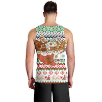 Iran Christmas Men Tank Top with Santa Sleigh Reindeer Map and Green Red Snowflake Pattern - Wonder Print Shop