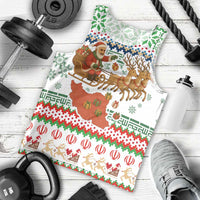 Iran Christmas Men Tank Top with Santa Sleigh Reindeer Map and Green Red Snowflake Pattern - Wonder Print Shop