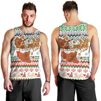 Iran Christmas Men Tank Top with Santa Sleigh Reindeer Map and Green Red Snowflake Pattern - Wonder Print Shop
