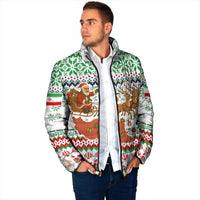 Iran Christmas Padded Jacket with Santa Sleigh Reindeer Map and Green Red Snowflake Pattern - Wonder Print Shop