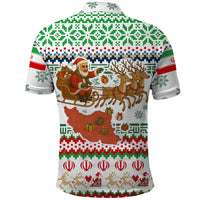 Iran Christmas Polo Shirt with Santa Sleigh Reindeer Map and Green Red Snowflake Pattern - Wonder Print Shop