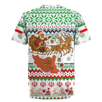 Iran Christmas Rugby Jersey with Santa Sleigh Reindeer Map and Green Red Snowflake Pattern - Wonder Print Shop
