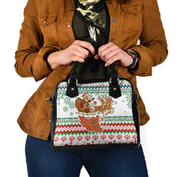 Iran Christmas Shoulder Handbag with Santa Sleigh Reindeer Map and Green Red Snowflake Pattern - Wonder Print Shop