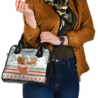 Iran Christmas Shoulder Handbag with Santa Sleigh Reindeer Map and Green Red Snowflake Pattern - Wonder Print Shop