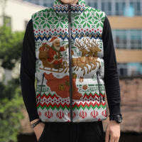 Iran Christmas Sleeveless Puffer Jacket with Santa Sleigh Reindeer Map and Green Red Snowflake Pattern - Wonder Print Shop
