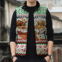 Iran Christmas Sleeveless Puffer Jacket with Santa Sleigh Reindeer Map and Green Red Snowflake Pattern - Wonder Print Shop