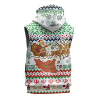 Iran Christmas Sleeveless Zip Hoodie with Santa Sleigh Reindeer Map and Green Red Snowflake Pattern - Wonder Print Shop