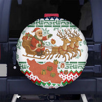Iran Christmas Spare Tire Cover with Santa Sleigh Reindeer Map and Green Red Snowflake Pattern - Wonder Print Shop
