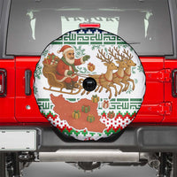 Iran Christmas Spare Tire Cover with Santa Sleigh Reindeer Map and Green Red Snowflake Pattern - Wonder Print Shop
