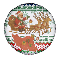 Iran Christmas Spare Tire Cover with Santa Sleigh Reindeer Map and Green Red Snowflake Pattern - Wonder Print Shop