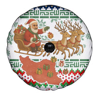 Iran Christmas Spare Tire Cover with Santa Sleigh Reindeer Map and Green Red Snowflake Pattern - Wonder Print Shop