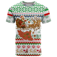 Iran Christmas T Shirt with Santa Sleigh Reindeer Map and Green Red Snowflake Pattern - Wonder Print Shop