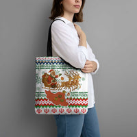 Iran Christmas Tote Bag with Santa Sleigh Reindeer Map and Green Red Snowflake Pattern - Wonder Print Shop